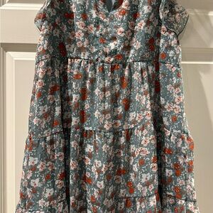 Floral Kids Dress in Blue and Red
